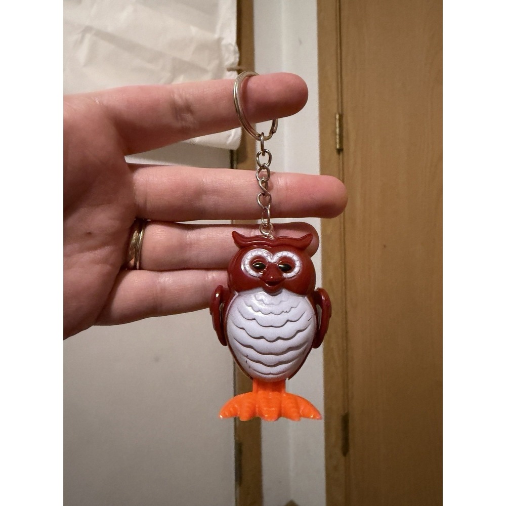 Owl Wind Up Toy Upcycled Keychain